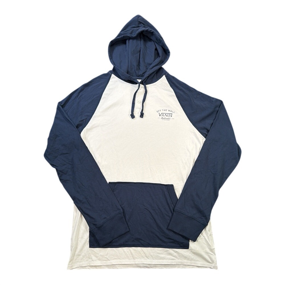 Vans Off The Wall Mens Navy White Raglan Hooded Henley Long Sleeve Shirt M